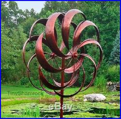 Wind Spinner Garden Windmill Kinetic Sculpture Yard Stake Pinwheel Copper Toned