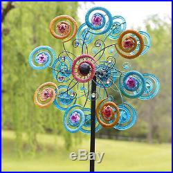 Wind Spinner Jeweled Spiral Flower Kinetic Sculpture Yard Garden Decor Art Metal