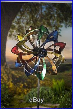 Wind Spinner Kinetic Yard Garden Multicolor Flower Solar LED Decor Sculpture Art
