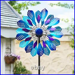 Wind Spinner Large Metal Kinetic Sculpture Outdoor Yard Garden Lawn Decor Blue