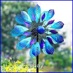 Wind Spinner Large Metal Kinetic Sculpture Outdoor Yard Garden Lawn Decor Blue