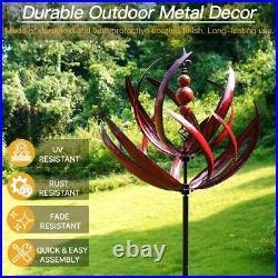 Wind Spinner Large Metal Sculptures Outdoor Yard Art Garden Decor Burgundy Lotus