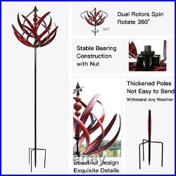 Wind Spinner Large Metal Sculptures Outdoor Yard Art Garden Decor Burgundy Lotus