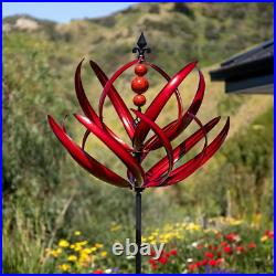 Wind Spinner Large Metal Sculptures Outdoor Yard Art Garden Decor Burgundy Lotus