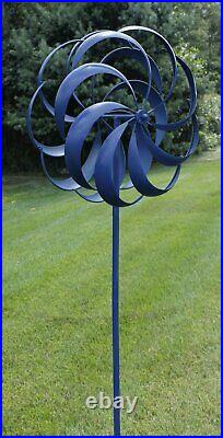 Wind Spinner Rotator Kinetic Whirligig Yard Garden Stake Sculpture Metal Blue