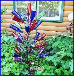 Wine Bottle/Fruit Tree Frame Outdoor Garden Yard Art Sculpture Bird Feeder Metal