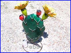 X LARGE Metal Art Barrel cactus sculpture with THORNS