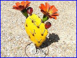 X LARGE Metal Art FAT Yellow cactus sculpture with THORNS