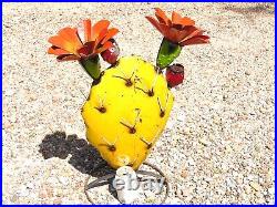 X LARGE Metal Art FAT Yellow cactus sculpture with THORNS