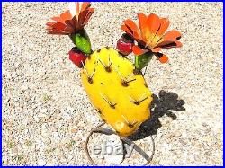 X LARGE Metal Art FAT Yellow cactus sculpture with THORNS