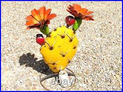 X LARGE Metal Art FAT Yellow cactus sculpture with THORNS