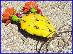 X LARGE Metal Art FAT Yellow cactus sculpture with THORNS