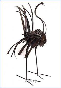Yard Ornament Ostrich Sculpture Handcrafted From Recycled Metal