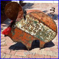Yard Art Painted Metal Sculptures Large 2 Items Rooster And Pig Sold As Set