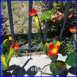 Yard Art TWO Metal Garden Prickly Pear Cactus Plants 23 inches and 17 inches