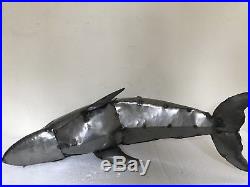Yard Art Welded Metal Dolphin Sculpture, Recycled Metal Art 29 Long