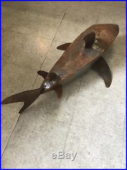 Yard Art Welded Metal Shark Sculpture, Recycled Metal Art 39 Long