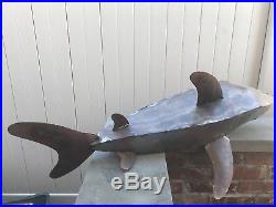 Yard Art Welded Metal Shark Sculpture, Recycled Metal Art 40 Long
