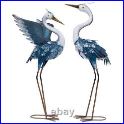 Yard Decorations Outdoor Garden Statues, Blue Metal Crane Yard Art, 25-26 La