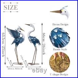 Yard Decorations Outdoor Garden Statues, Blue Metal Crane Yard Art, 25-26 La