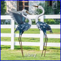 Yard Decorations Outdoor Garden Statues, Blue Metal Crane Yard Art, 25-26 La