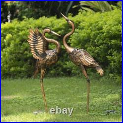 Yard Decorations Outdoor Garden Statues, Brass Metal Crane Yard Art, 33-39 L