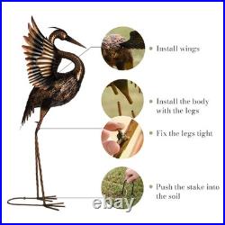 Yard Decorations Outdoor Garden Statues, Brass Metal Crane Yard Art, 33-39 L