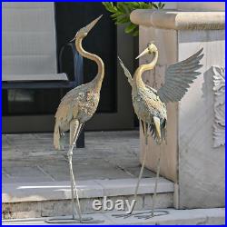 Yard Decorations Outdoor Garden Statues, Gold Metal Crane Yard Art, 25-26 Lawn