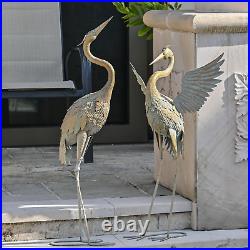 Yard Decorations Outdoor Garden Statues, Gold Metal Crane Yard Art, 33-39Inch La