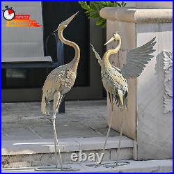 Yard Decorations Outdoor Garden Statues, Gold Metal Crane Yard Art, 33-39Inch La