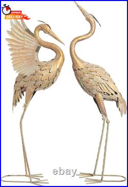 Yard Decorations Outdoor Garden Statues, Gold Metal Crane Yard Art, 33-39Inch La