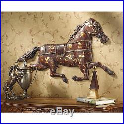 Yard Long Equestrian Saddled Running Horse Metal Art Wall Sculpture Decor